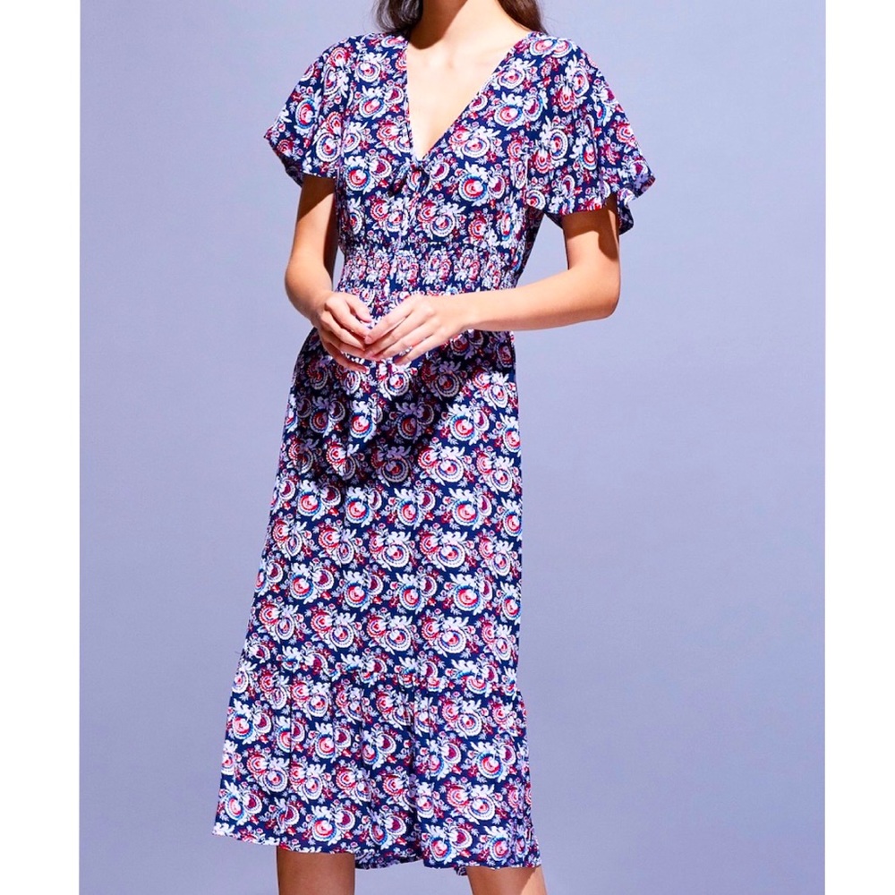 Sui by Anna Sui Lightweight Smocked Waist Midi Floral Dress Orig$115 Size S